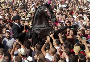 Jinete y caballo durante el Jaleo en Ciutadella